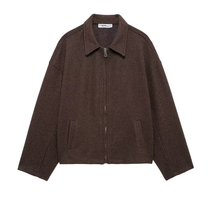 Maeve & Co Women's Collared Zip Jacket - Wool-Look Relaxed Short Jacket