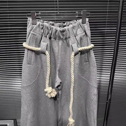 Maeve & Co Women's Wide-Leg Joggers - Rope Belt Baggy Sweatpants, Grey