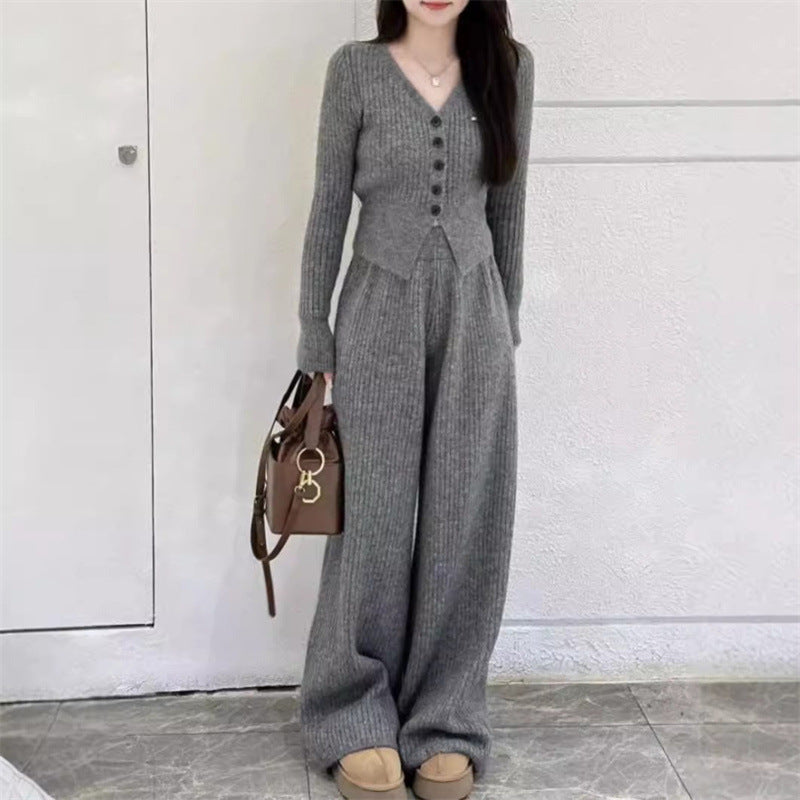Maeve Women's Knitted Co-Ord Set - Cardigan & Wide-Leg Trousers