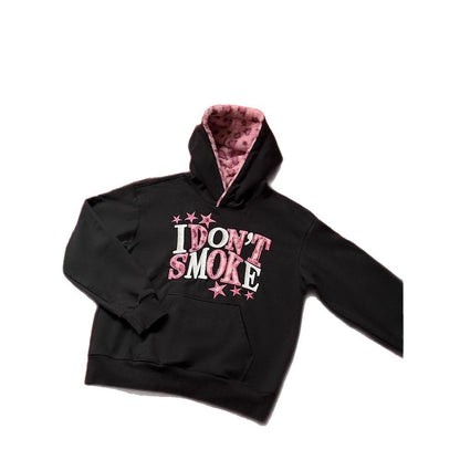 Maeve & Co Women's Slogan Hoodie - Embroidered Oversized Pullover, Leopard-Lined Hood, Black