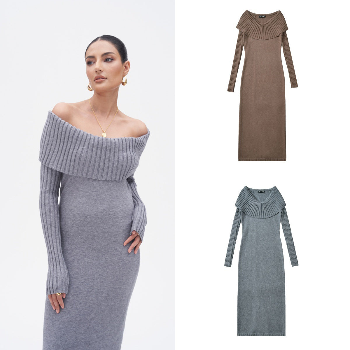 Maeve Women's One-Shoulder Maxi Dress - Slit Knitted Long-Sleeve