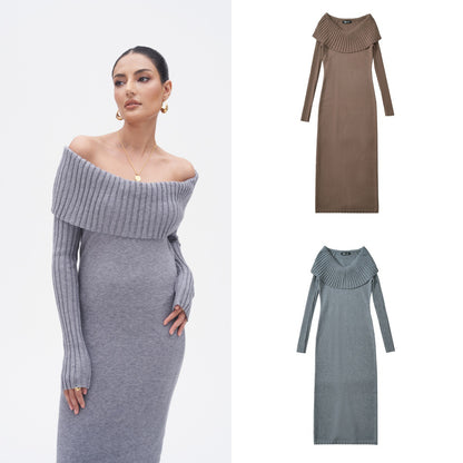 Maeve Women's One-Shoulder Maxi Dress - Slit Knitted Long-Sleeve