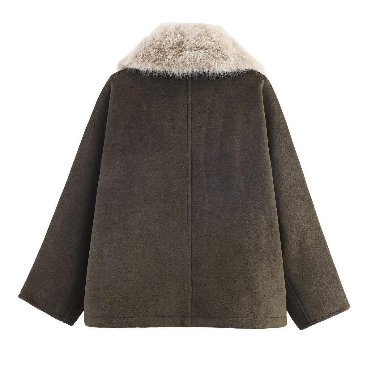 Maeve & Co Women's Faux Fur Collar Coat - Button-Front Short Winter Jacket, Olive Green