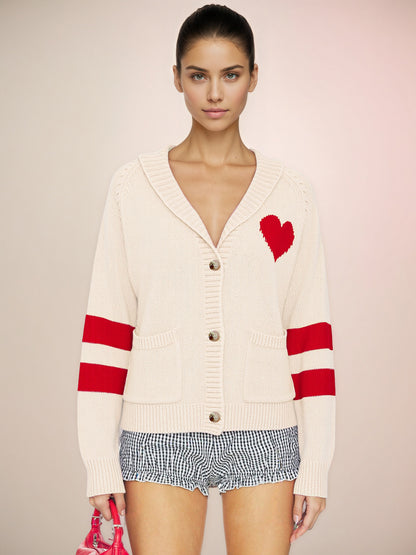 Maeve & Co Women's Heart Cardigan - V-Neck Button-Front Knitted Cardigan, Colour Block