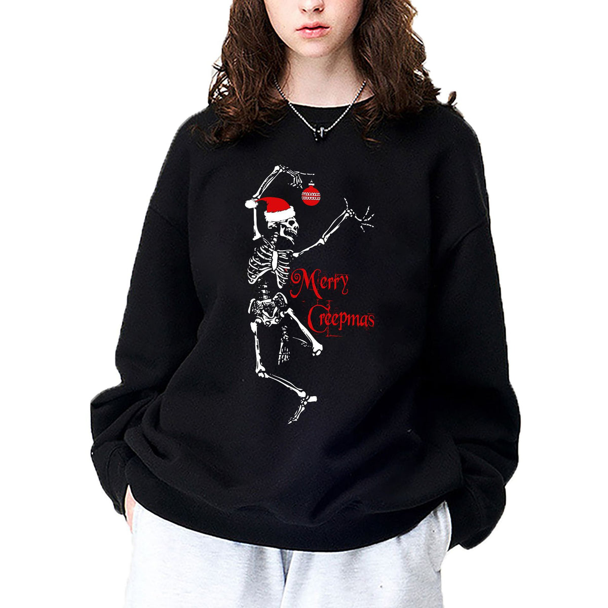 Maeve & Co Women's Christmas Jumper - Skeleton Santa Hat Print Sweatshirt