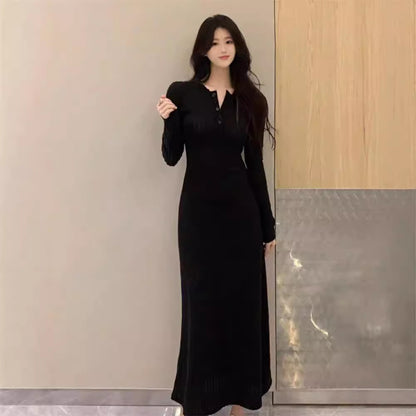 Maeve Women's Knitted Dress - V-Neck Waist-Cinch Maxi