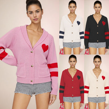 Maeve & Co Women's Heart Cardigan - V-Neck Button-Front Knitted Cardigan, Colour Block