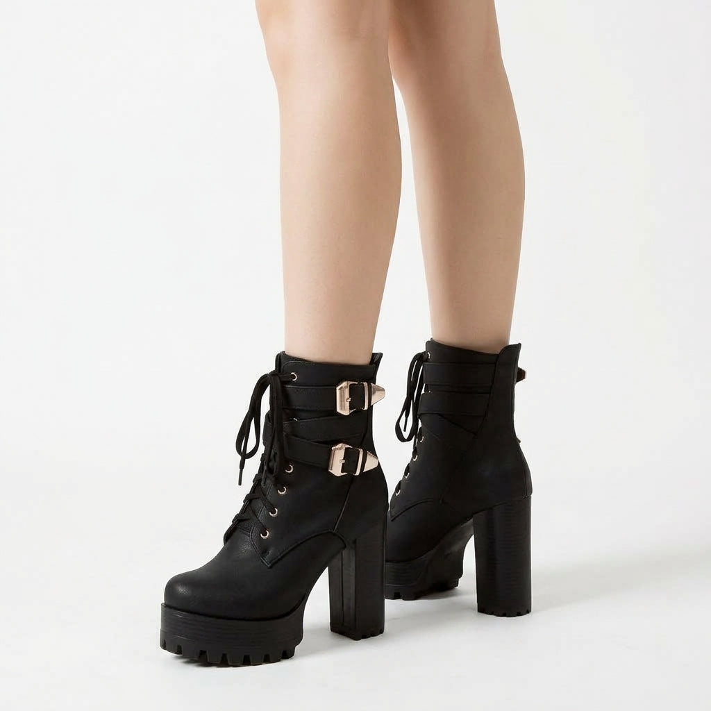 Black boots, three-quarter view