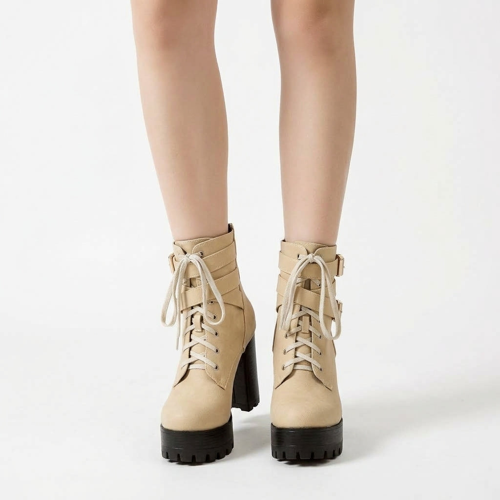 Sand beige boots, front view