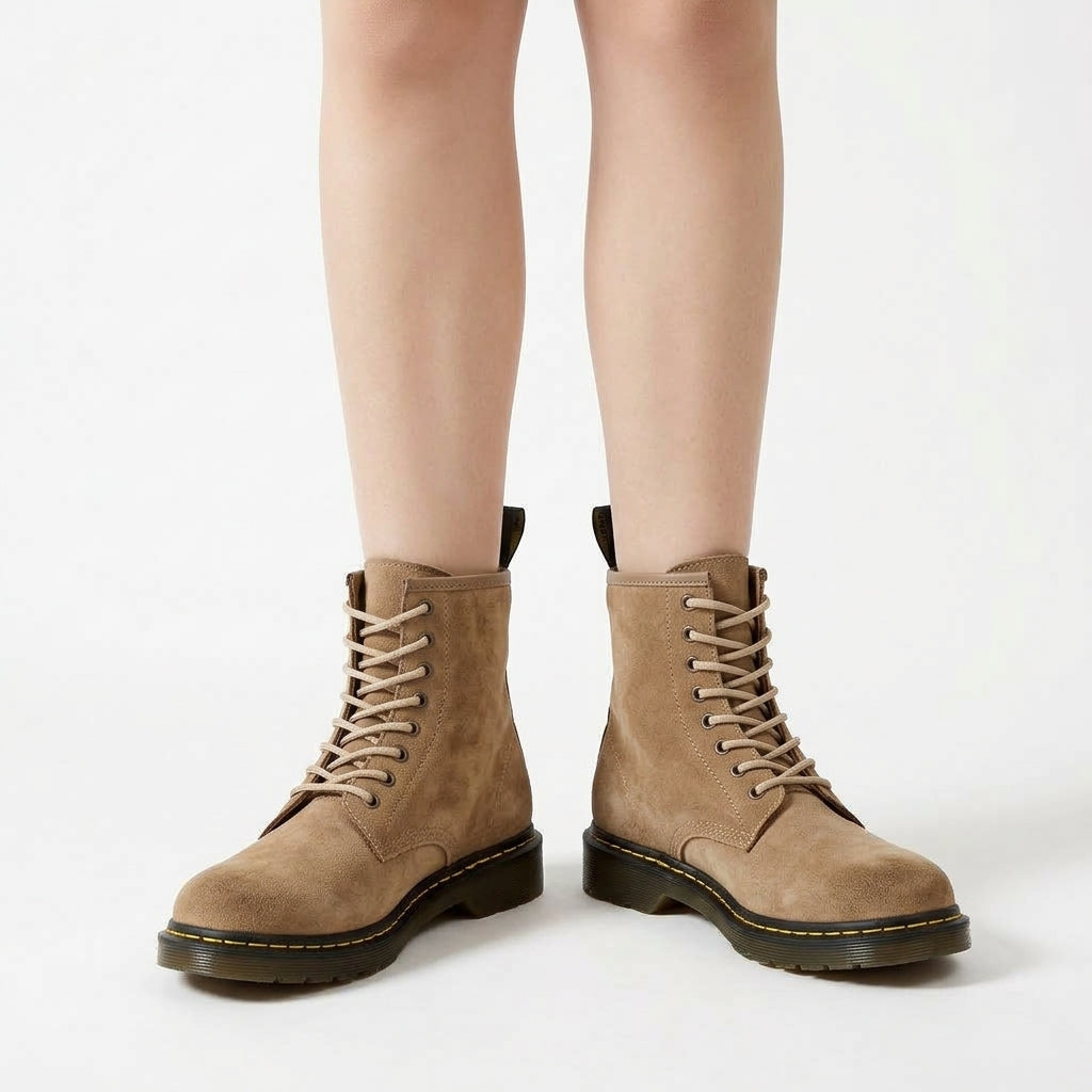Caramel ankle boots, front view