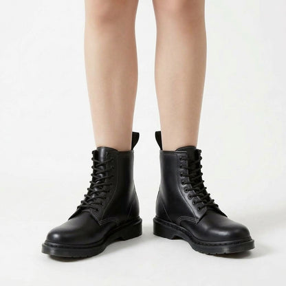 Black ankle boots, front view