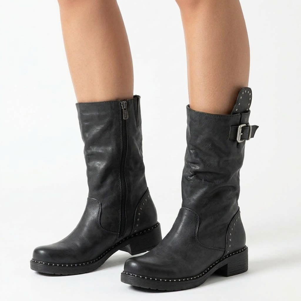 Black boots, three-quarter view
