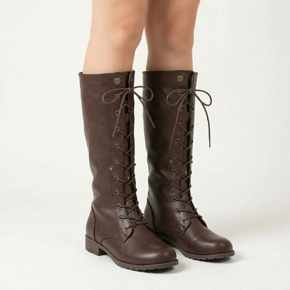 Brown boots, three-quarter view
