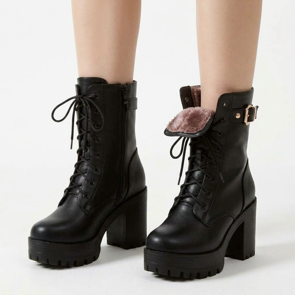 Black boots, fleece lining detail