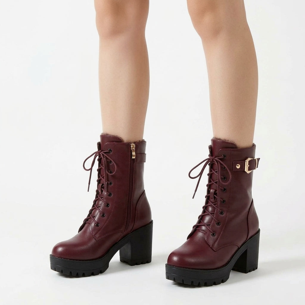 Wine red boots, front view