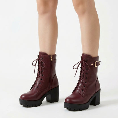Wine red boots, front view