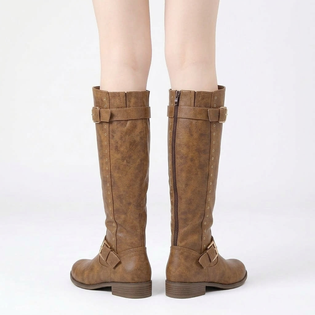 Brown boots, three-quarter view