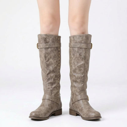 Grey boots, front view