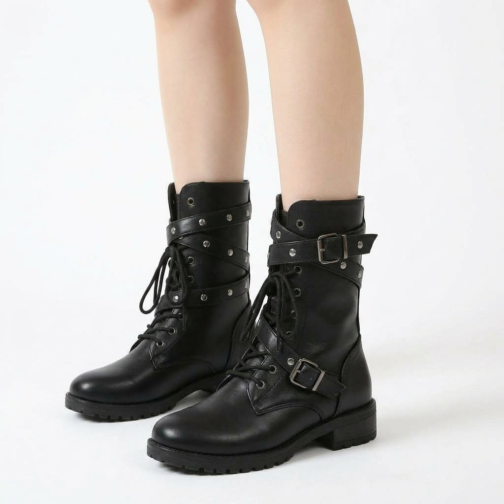 Black boots, three-quarter view