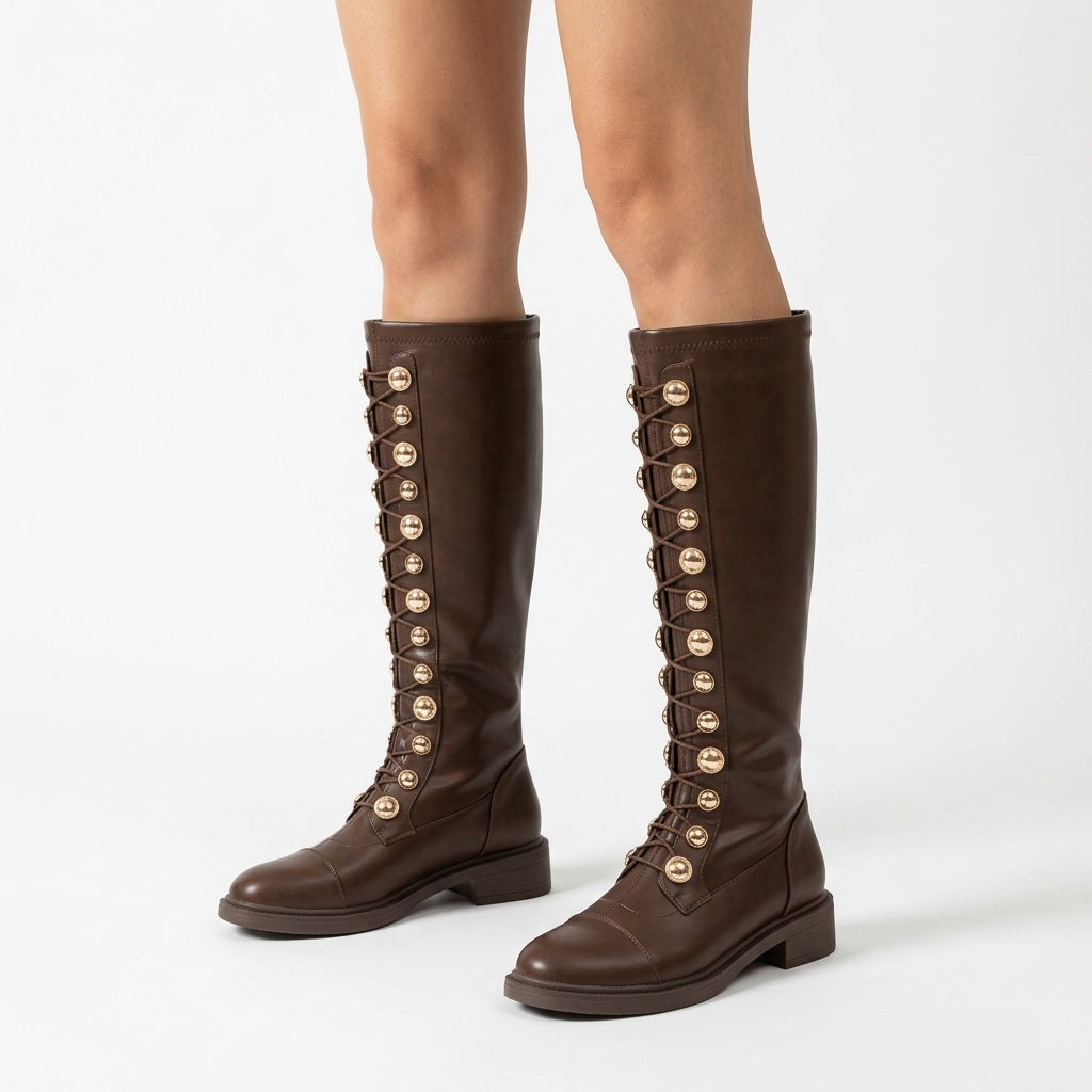 Brown boots, three-quarter view
