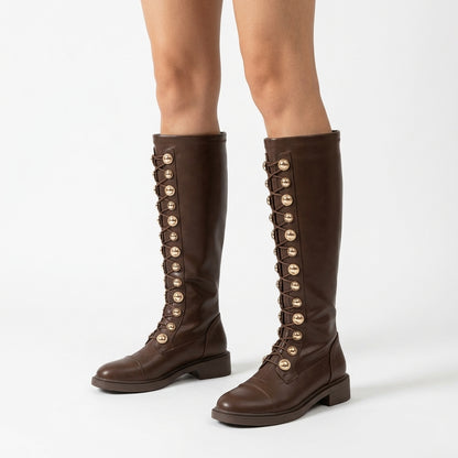 Brown boots, three-quarter view