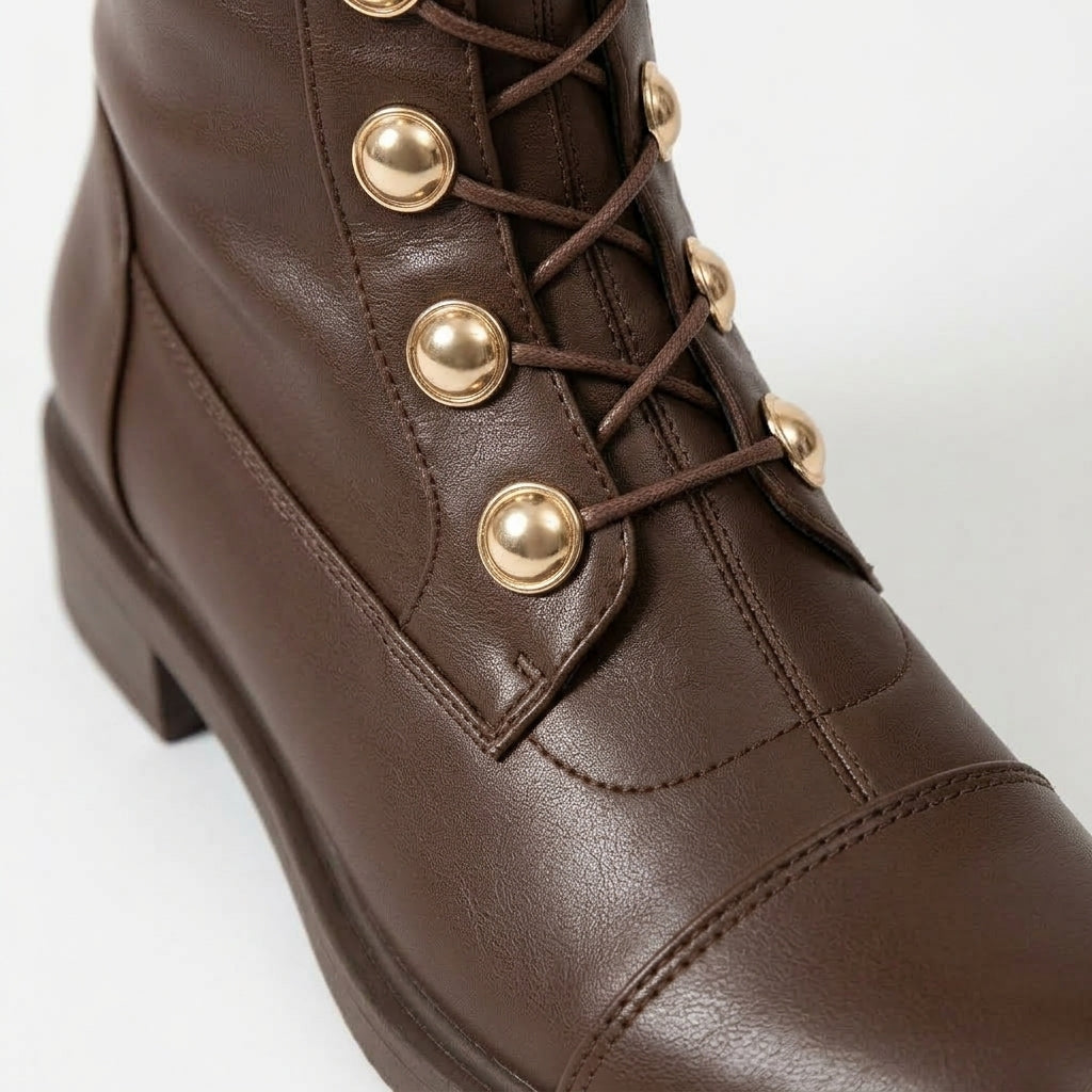 Brown boots, lacing detail