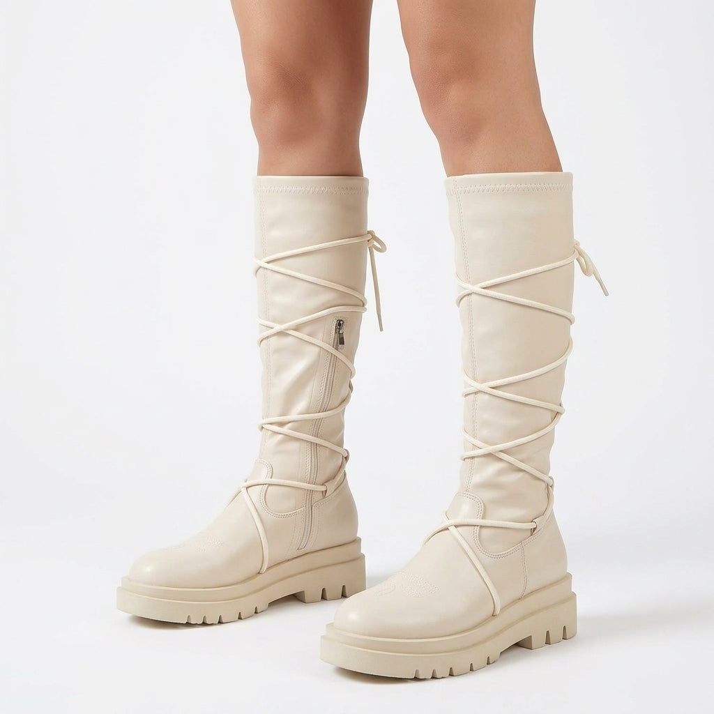 White boots, three-quarter view
