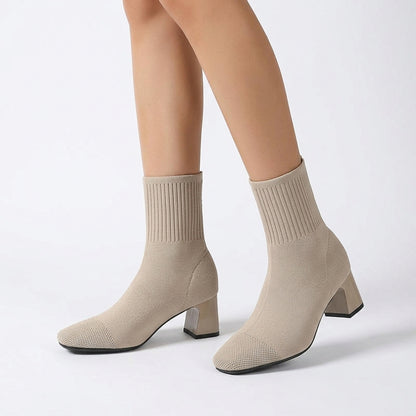 Apricot boots, three-quarter view