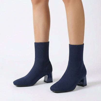 Blue boots, three-quarter view