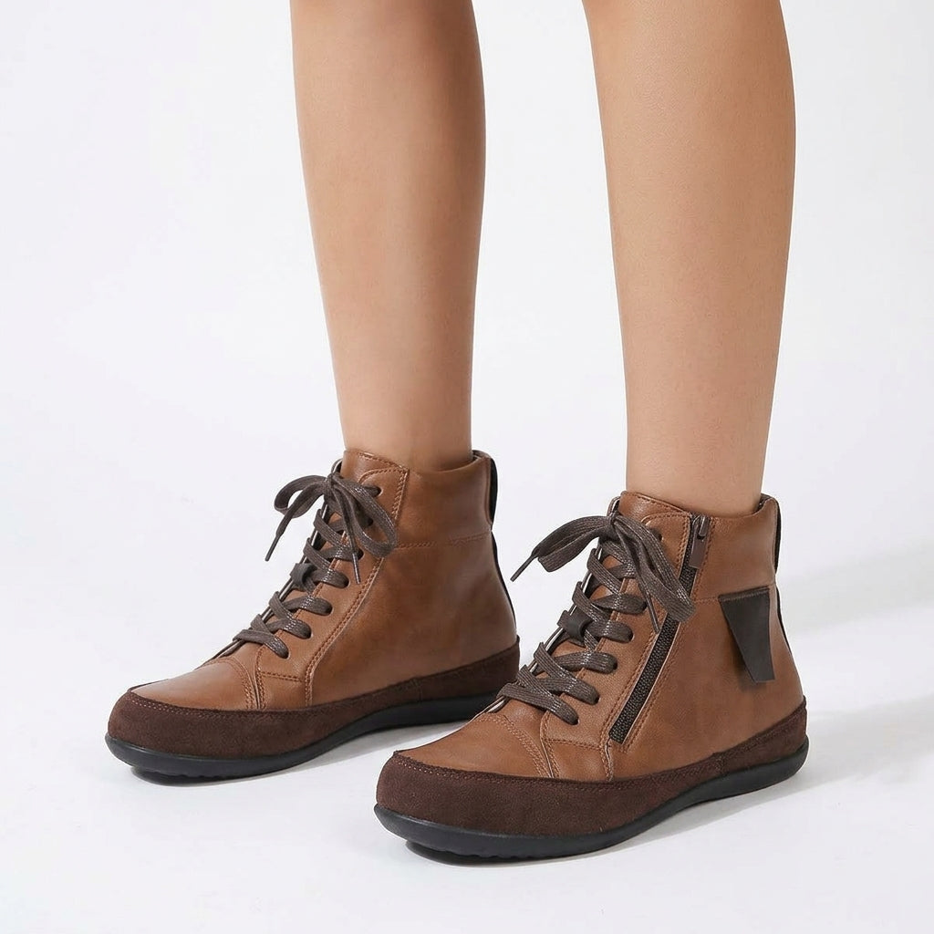 Caramel boots, three-quarter view