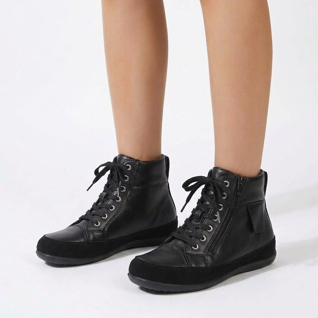 Black boots, three-quarter view