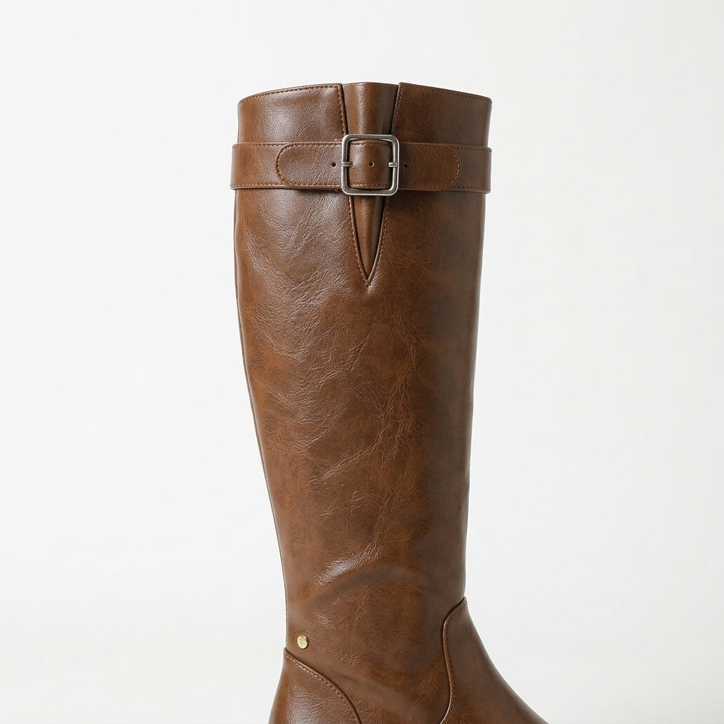Brown boots, buckle detail