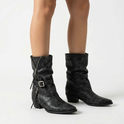 Black boots, three-quarter view