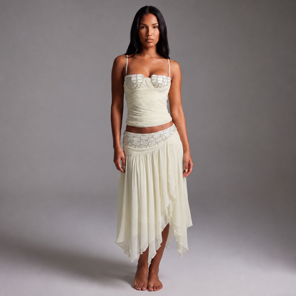 Maeve Women's Maxi Skirt Co-Ord Set, Corset Top & Irregular-Hem Skirt, Yellow