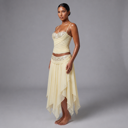 Maeve Women's Maxi Skirt Co-Ord Set, Corset Top & Irregular-Hem Skirt, Yellow