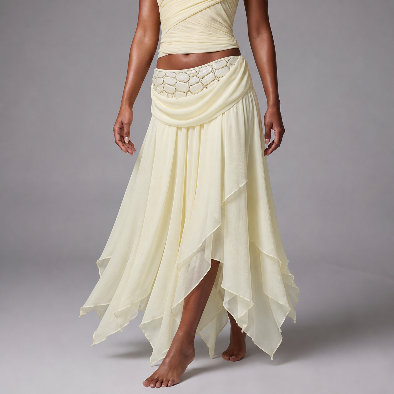 Maeve Women's Maxi Skirt Co-Ord Set, Corset Top & Irregular-Hem Skirt, Yellow