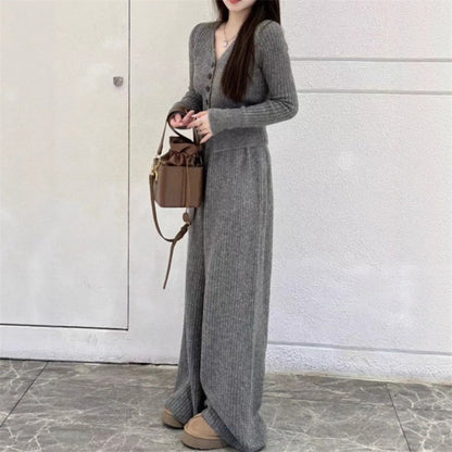 Maeve Women's Knitted Co-Ord Set - Cardigan & Wide-Leg Trousers
