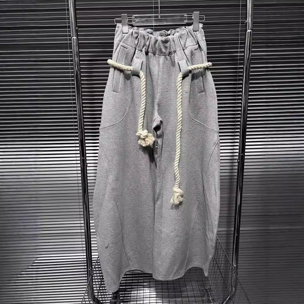 Maeve & Co Women's Wide-Leg Joggers - Rope Belt Baggy Sweatpants, Grey
