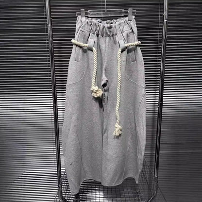 Maeve & Co Women's Wide-Leg Joggers - Rope Belt Baggy Sweatpants, Grey