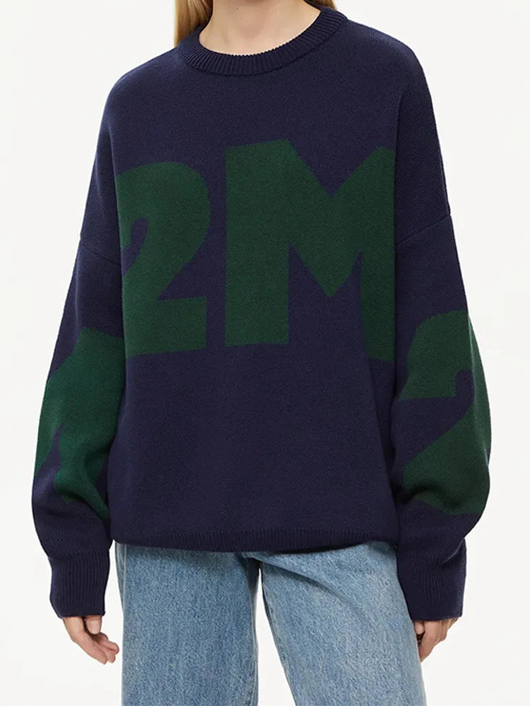 Maeve & Co Women's Slogan Jumper - Contrast Letter Knit Crew Neck Pullover, Long Sleeve