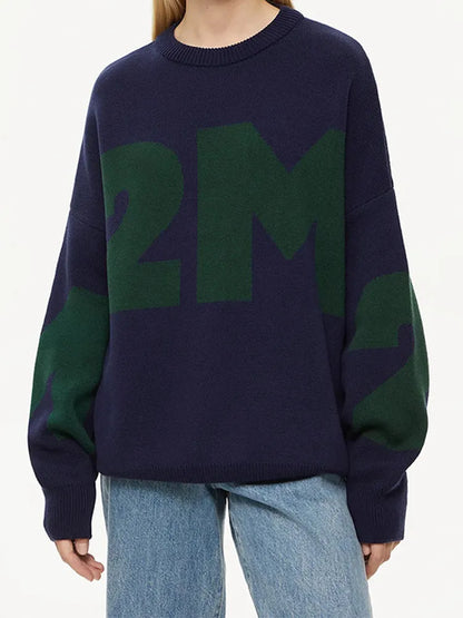 Maeve & Co Women's Slogan Jumper - Contrast Letter Knit Crew Neck Pullover, Long Sleeve