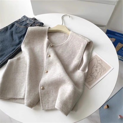 Maeve & Co Women's Knitted Waistcoat - Sleeveless Crew Neck Cardigan Vest