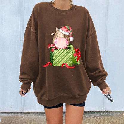 Maeve & Co Women's Christmas Jumper - Off-Shoulder Printed Sweatshirt, Loose Fit