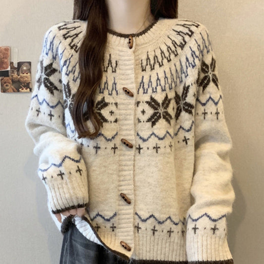 Maeve & Co Women's Fair Isle Cardigan - Check Pattern Knitted Cardigan, Long Sleeve