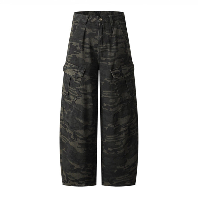 Maeve & Co Women's Camo Barrel Jeans - High-Rise Wide-Leg Cargo Pocket Denim