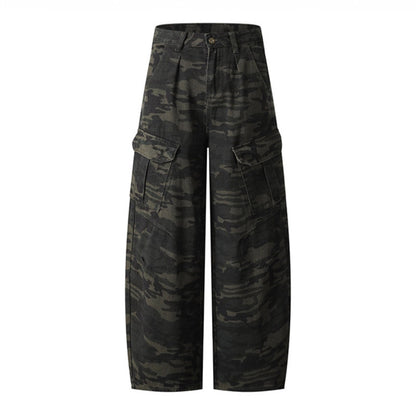 Maeve & Co Women's Camo Barrel Jeans - High-Rise Wide-Leg Cargo Pocket Denim