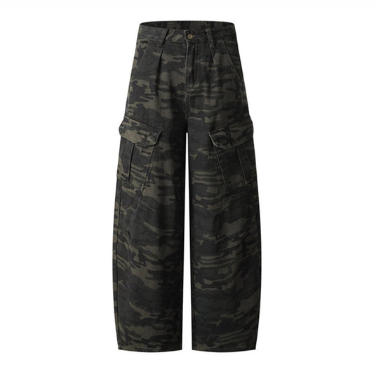Maeve & Co Women's Camo Barrel Jeans - High-Rise Wide-Leg Cargo Pocket Denim