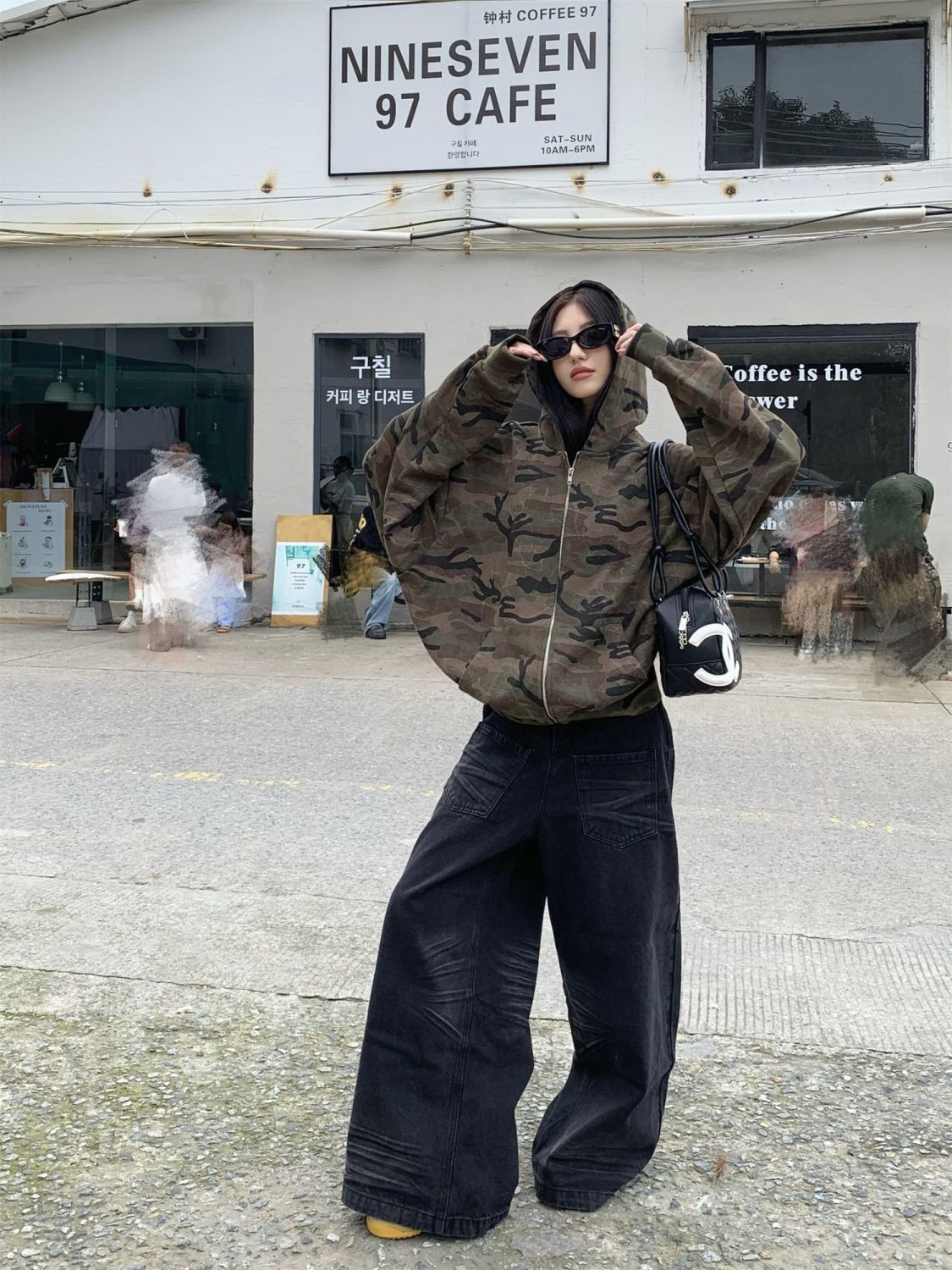 Maeve & Co Women's Camo Zip Hoodie - Oversized Hooded Camouflage Jacket