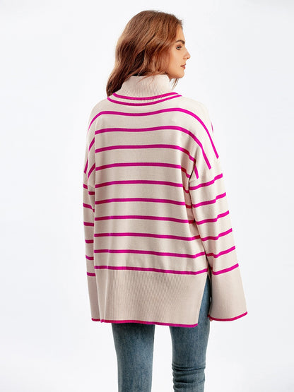 Maeve & Co Women's Striped Jumper - Loose Fit Knitted Pullover, Long Sleeve