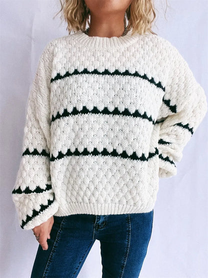 Maeve Women's Knitted Jumper - Contrast Stripe Crew-Neck